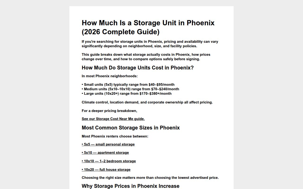 Com Fees Size Guide How Much Is a Storage Unit in Phoenix — Real Prices, Sizes & Fees (2026 ...